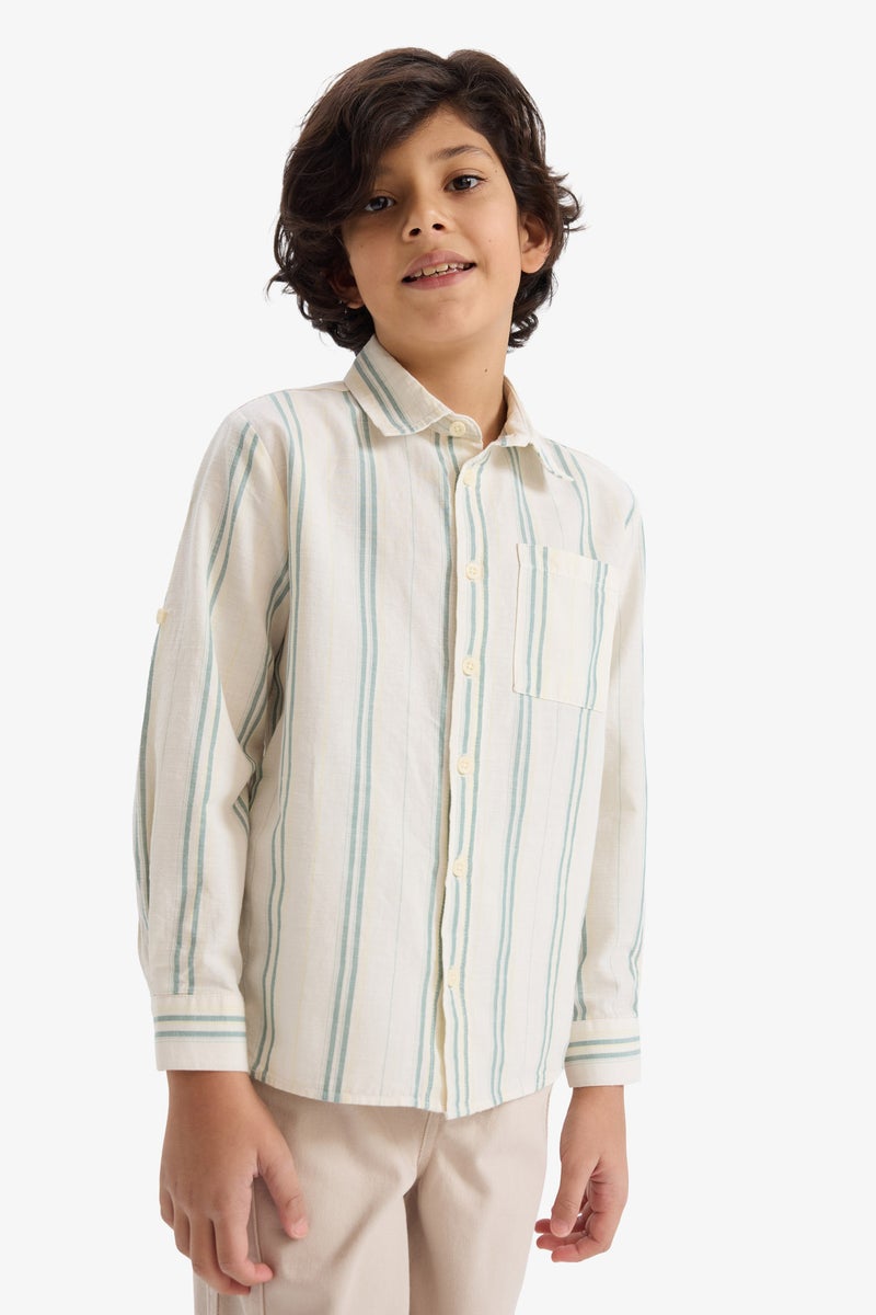 DeFacto Beige Boy Boy Striped Long Sleeve Shirt Casual - Image 3